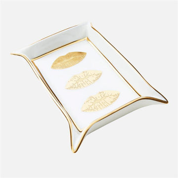 Lips Valet Tray - Porcelain Catchall with Gold Accents