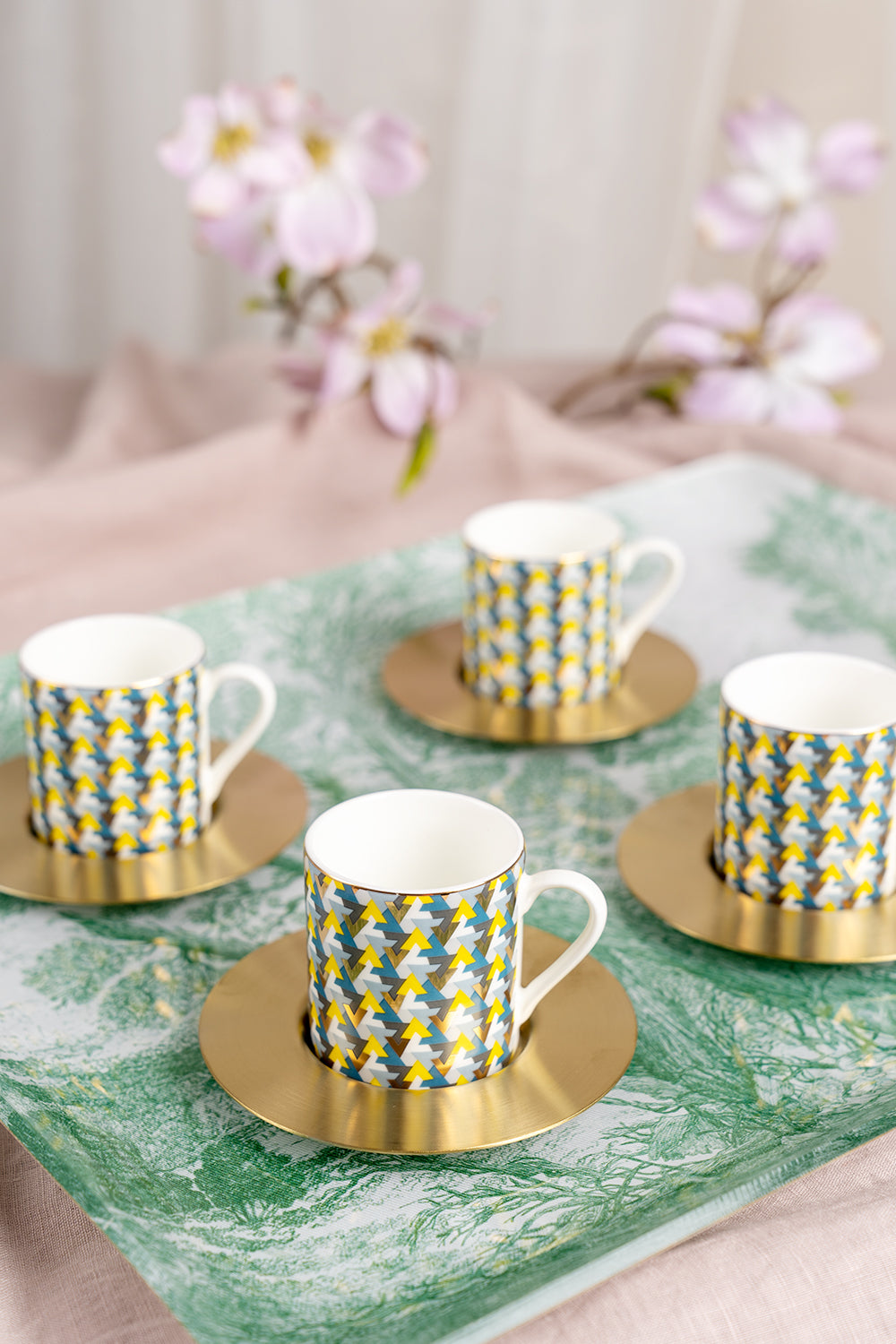 The Bold And The Beautiful Espresso Cups With Brass Saucers Set Of 6 - Maison7