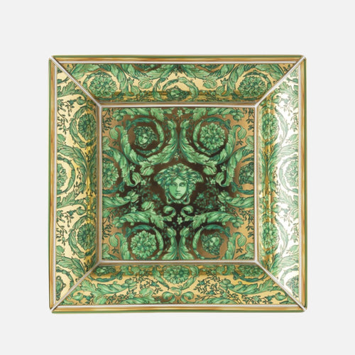 Medusa Garland Dish – Green Square Porcelain Plate, 18 cm