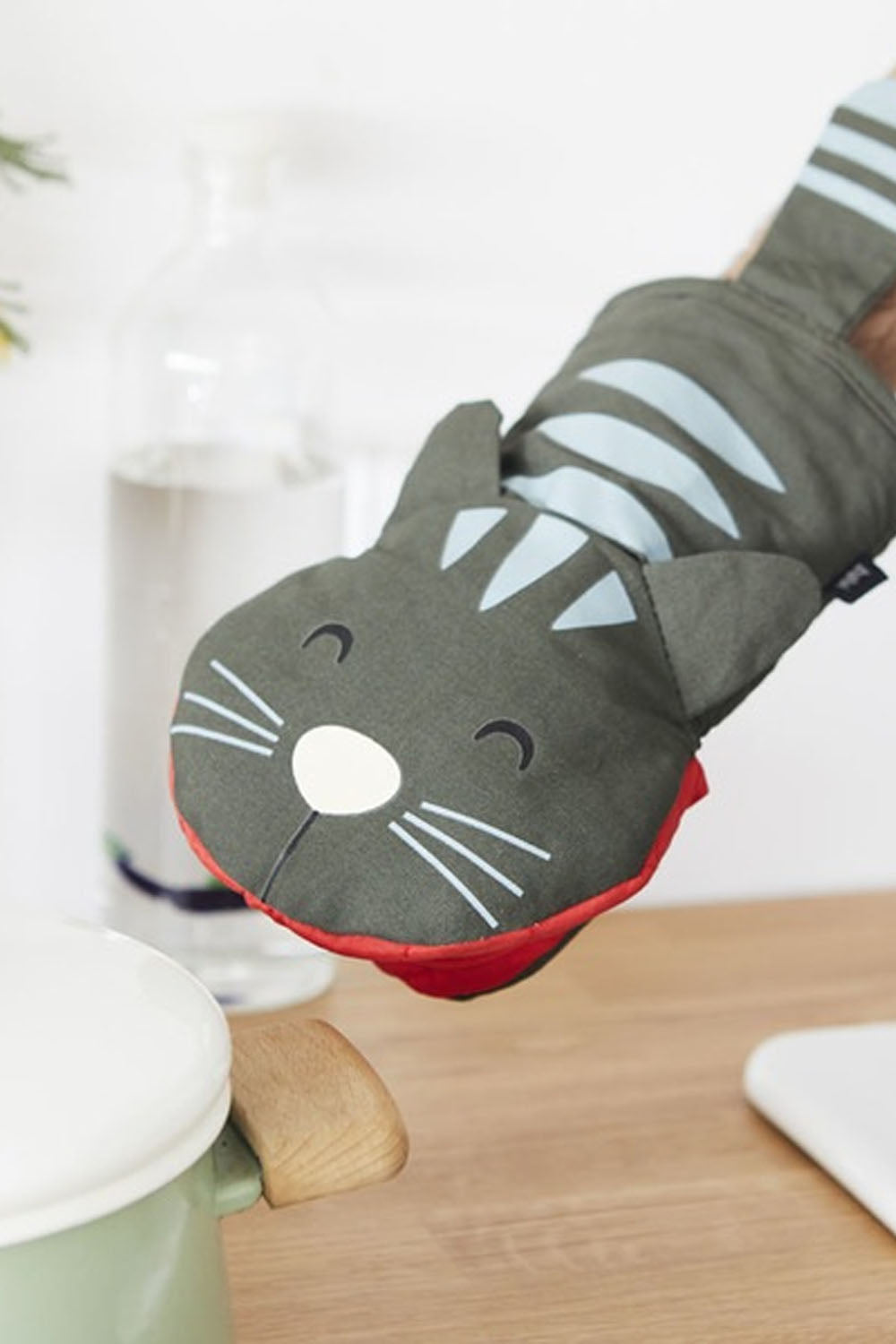 Meow! Polyester/Silicone Oven Mitt, Grey