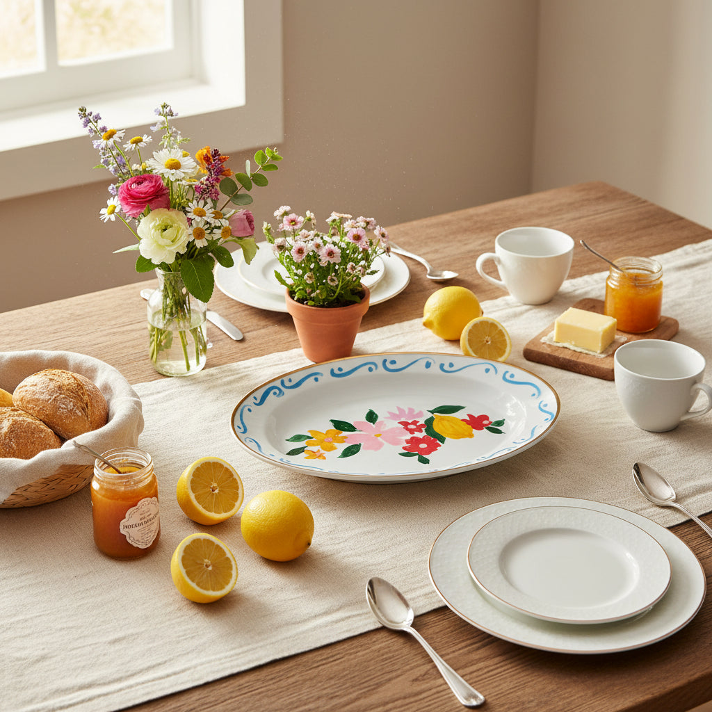 صينية بيضاوية للزهور والليمون