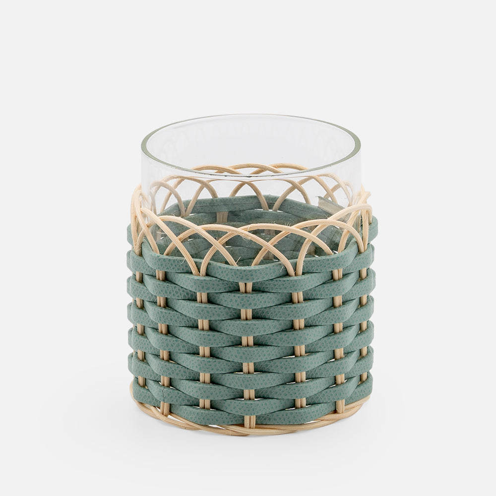 Wideville Leather &amp; Rattan Candle Holders (Mint)