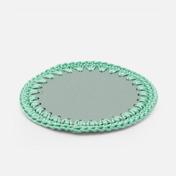 Rochelle Leather & Crochet Coasters Set of 6 (Mint)
