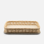 Orsay Ivory Leather & Rattan Rectangular Large Tray