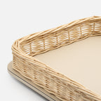 Orsay Ivory Leather & Rattan Rectangular Large Tray