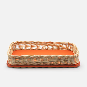 Orsay Mango Leather & Rattan Rectangular Large Tray