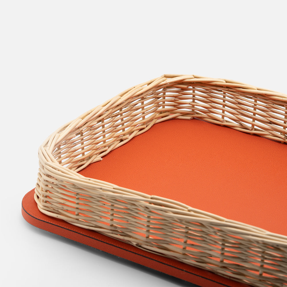 Orsay Mango Leather & Rattan Rectangular Large Tray