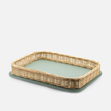 Orsay Mint Leather & Rattan Rectangular Large Tray