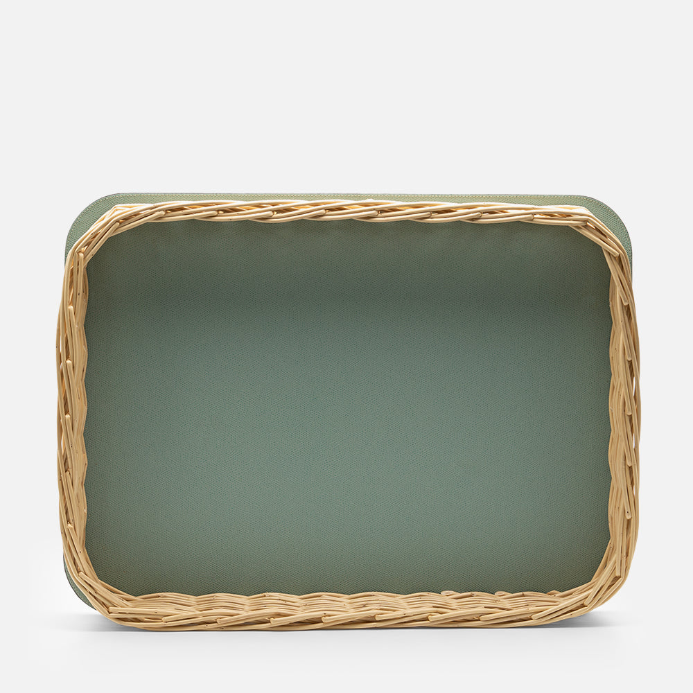 Orsay Mint Leather & Rattan Rectangular Large Tray