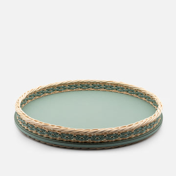Orsay Rattan Round Tray Mint (Large)