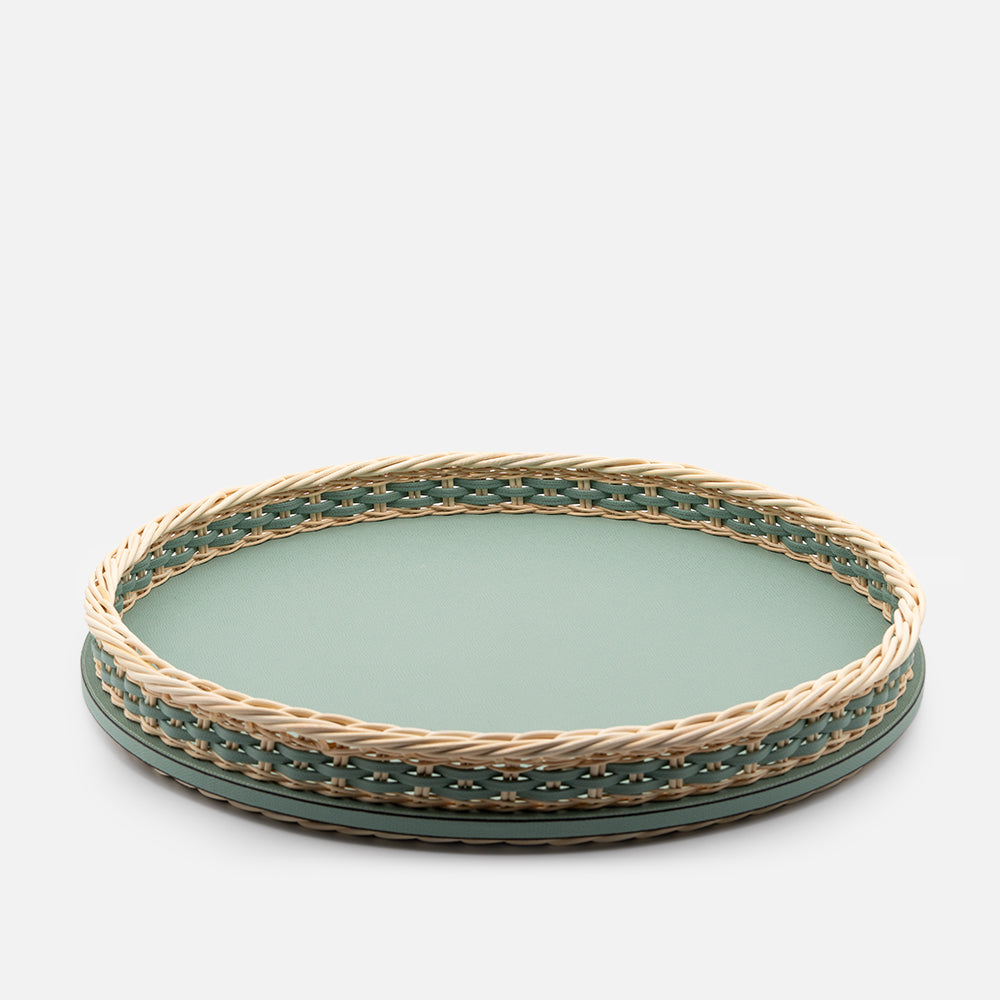 Orsay Rattan Round Tray Mint (Large)