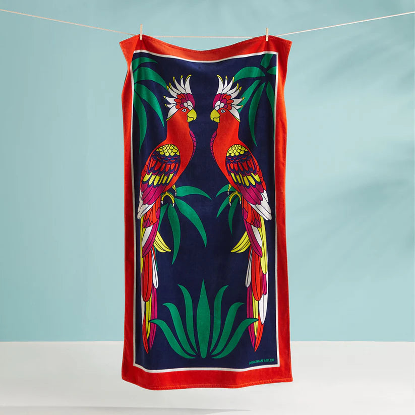 Parrots Beach Towel – Tropical Cotton Velour