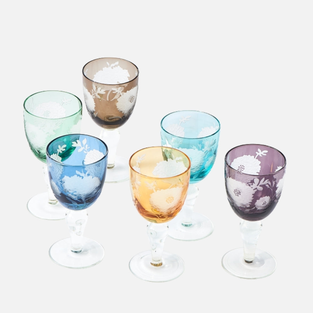 Peony Multicolour Wine Glasses – Set of 6