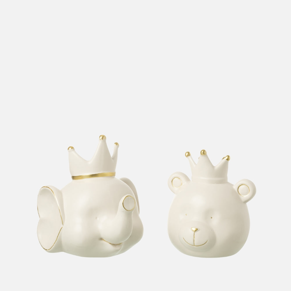 Elephant Head Piggy Bank – Ecru/Gold Large, Set of 2