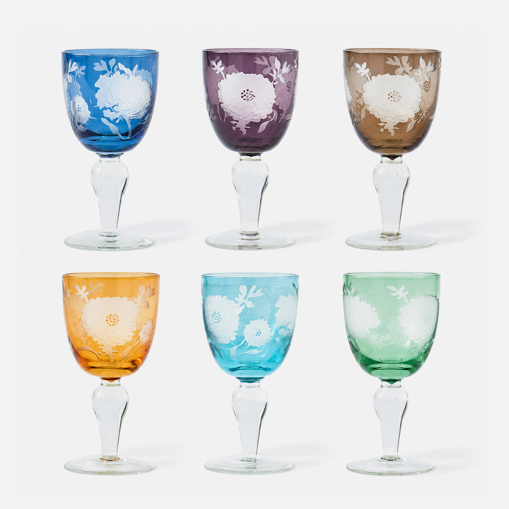 Peony Multicolour Wine Glasses – Set of 6