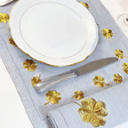 Waww La Table Golden Clover pearl-grey linen napkins by Aurélie Bidermann, set of four, styled on a table setting