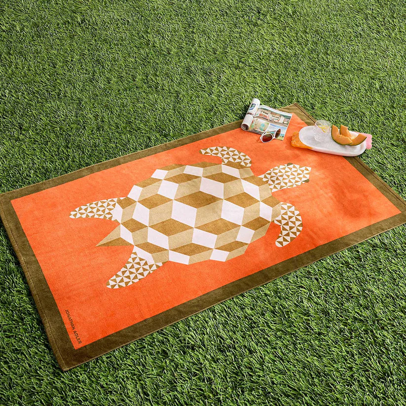 Turtle Beach Towel - Gold & Orange Geometric