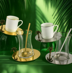 3D Gold Palm Espresso Cups with Gold Saucer (Set of 6)