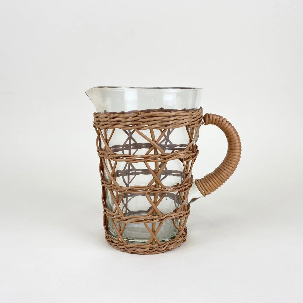 Seagrass Rattan Cage Pitcher – Handwoven Glass