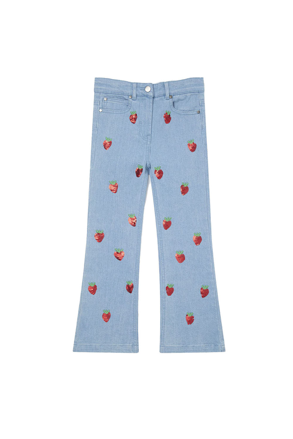 Sequins Strawberries Embro Flare Denim Trousers