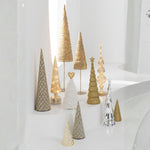 Set of 3 White & Gold Beaded Iron Cones – Decorative Home Accents