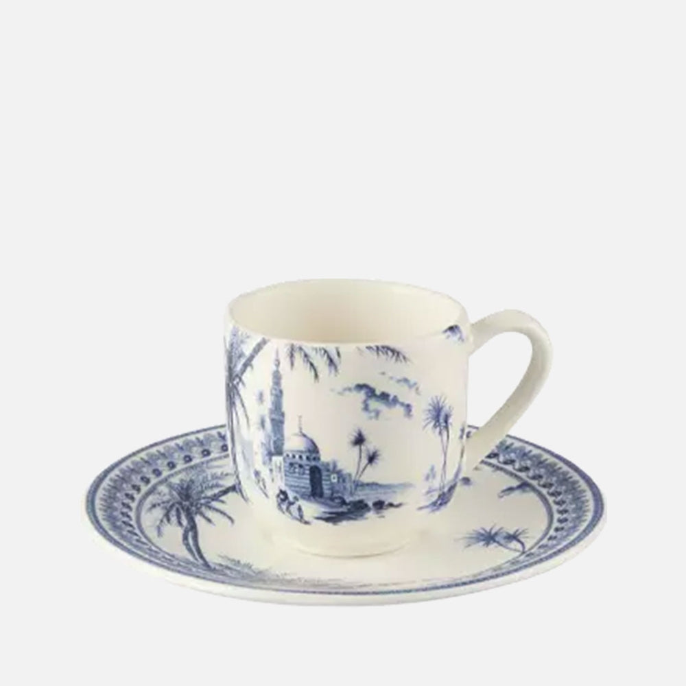 Set of 2 coffee cups & saucers - Blue mismatched