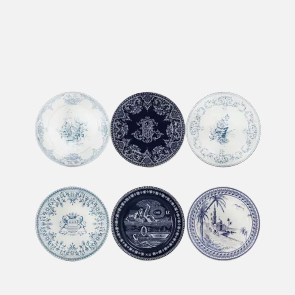 Set of 6 Assorted Mismatched  plates - Les Dépareillées Blue ( Ø 12,8 cm )