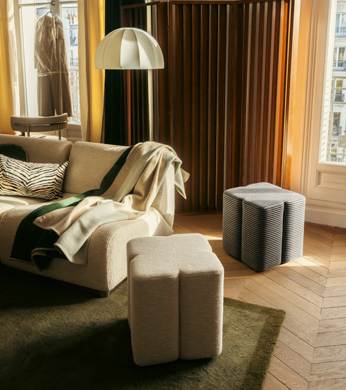 Fiori Pouf in Cream Woven Fabric