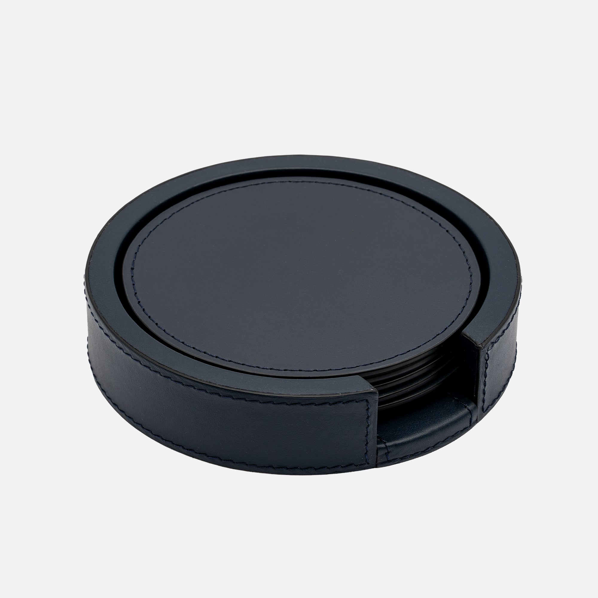 Tao Leather Coaster Set of 6 with Holder (Blue)
