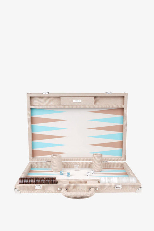 Sand Beige Lizard Large Backgammon Vegan Leather Large Set | 20 inch