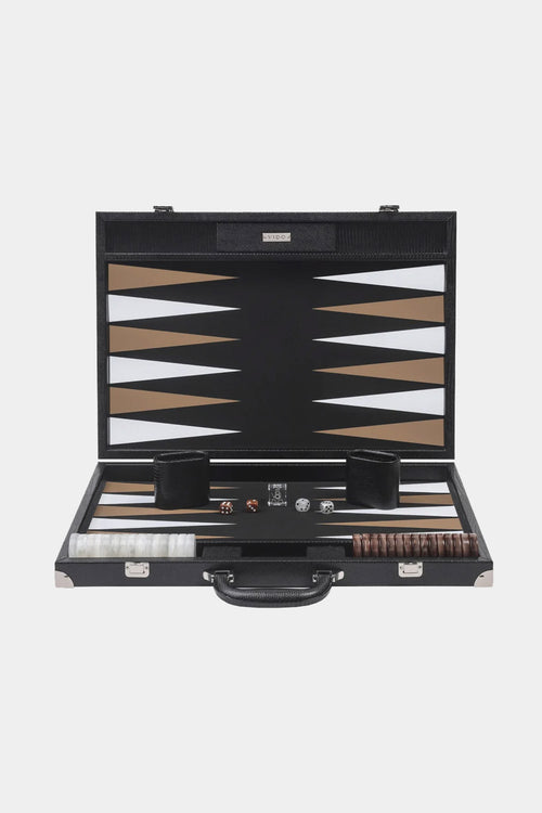 Jet Black Lizard Large Backgammon Vegan Leather Large Set | 20 inch - 51 cm
