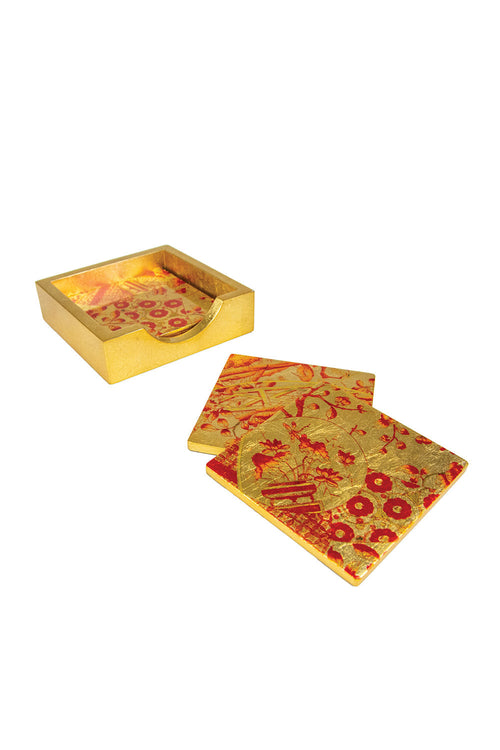 Caspari Lacquer coaster set-Coral/go