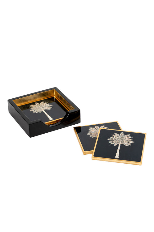 Caspari Lacquer coaster set-Black Gr for Celebrate__x0026__Gift
