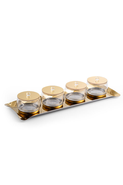 Quadro 4 Section Serving Platter/Cover-Gold