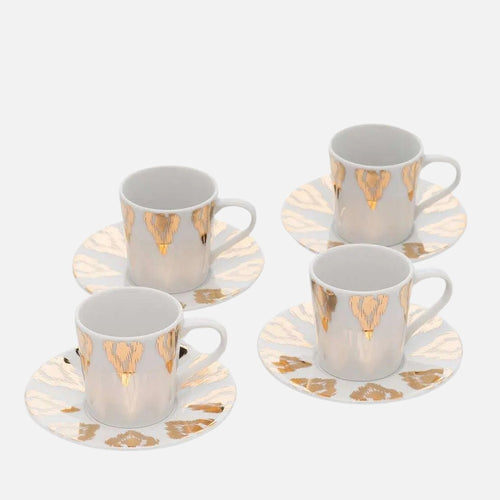 Uzbek Coffee Cups – Set of 4 Porcelain with Saucers