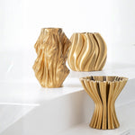 Large 3D Printed Irregular Sculptural Porcelain Vase – Gold