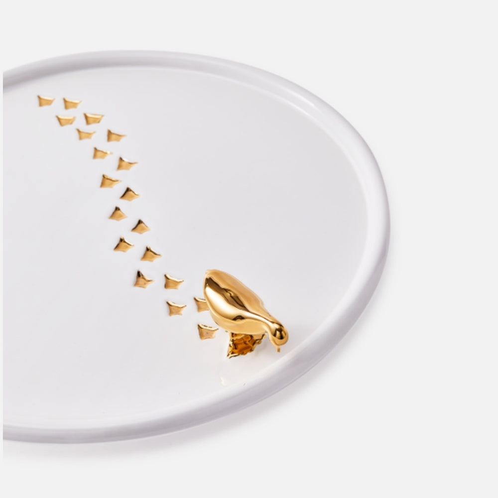 Walking Duck Plate – White/Gold Ceramic Serveware