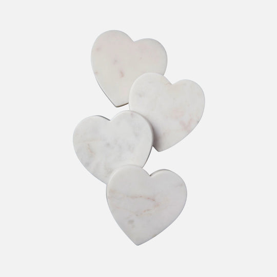 White Marble Heart Coasters – Set of 4