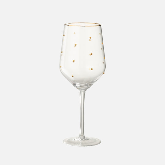 Gold Dotted Wine Glass – Transparent Luxury Glassware (550ml)