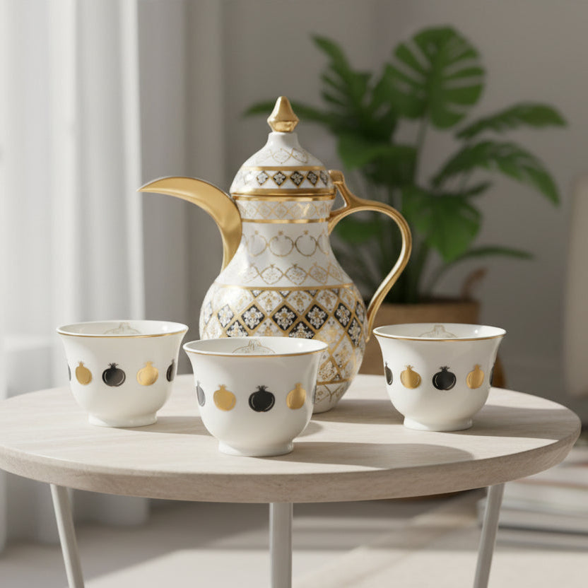 Pomegranates White, Gold &amp; Silver Chaffe Cups – Set of 6.