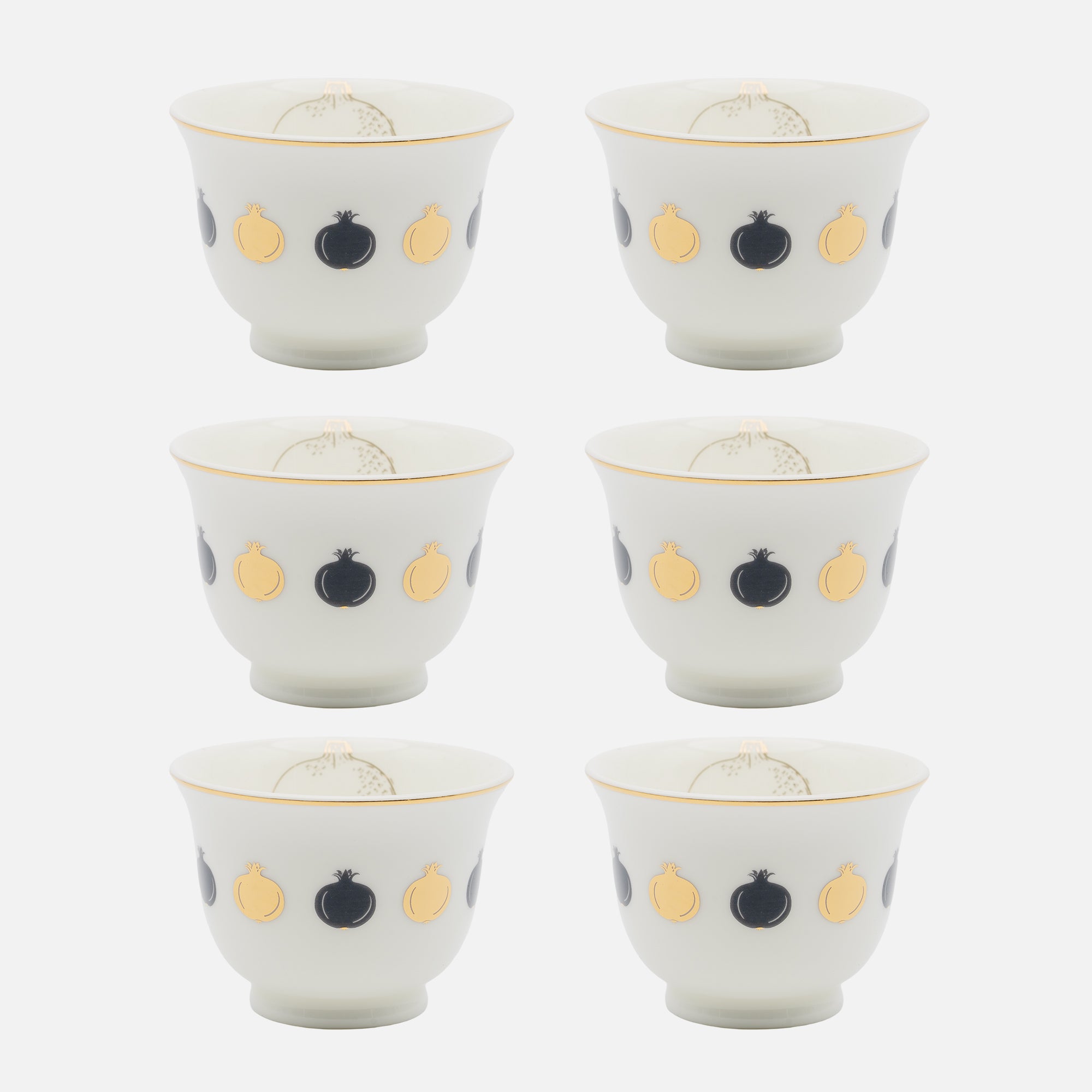 Pomegranates White, Gold &amp; Silver Chaffe Cups – Set of 6.