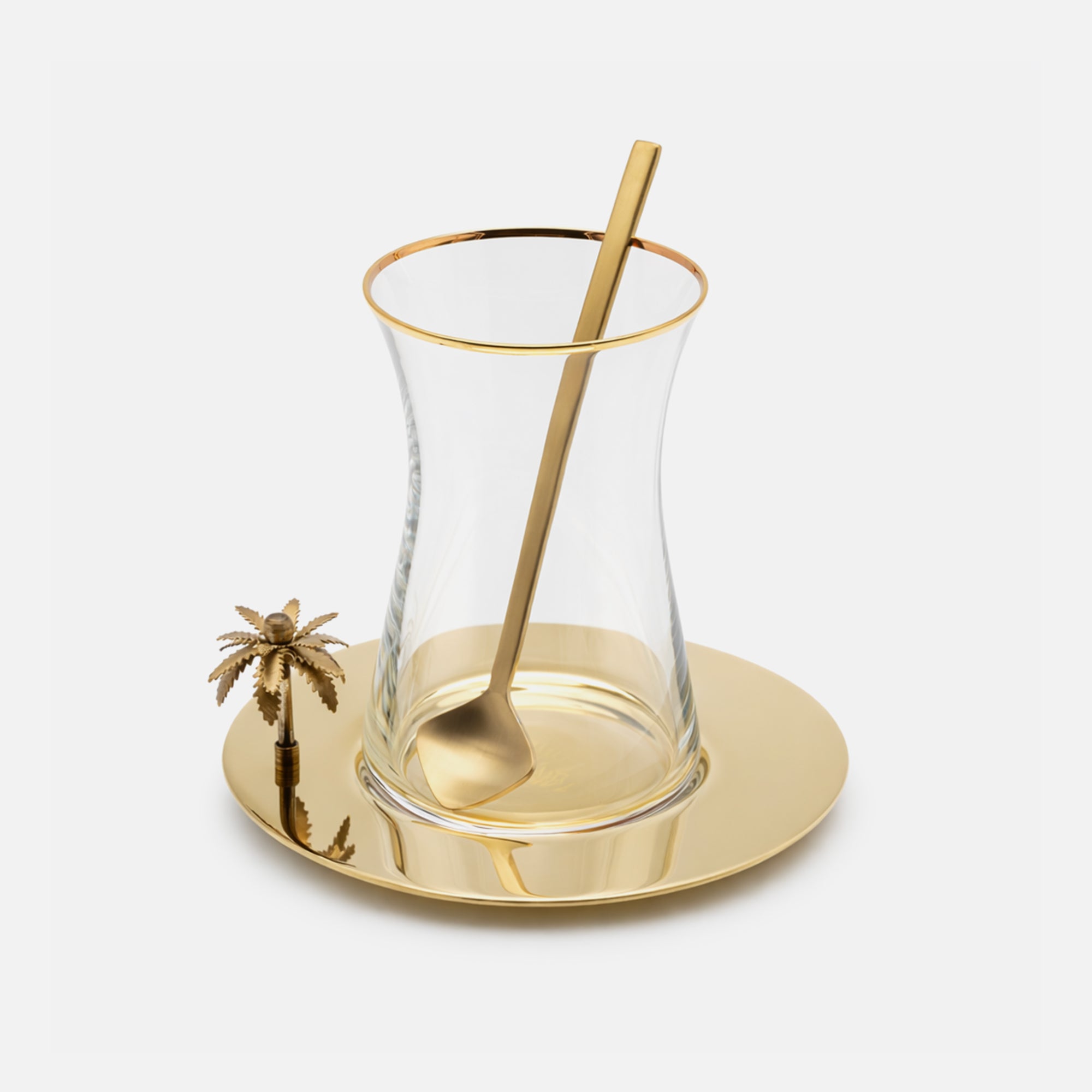 3D Gold Palm Espresso Cups with Gold Saucer (Set of 6)