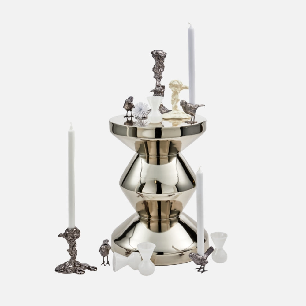 Pols Zig Zag Metal Stool – Silver Side Table