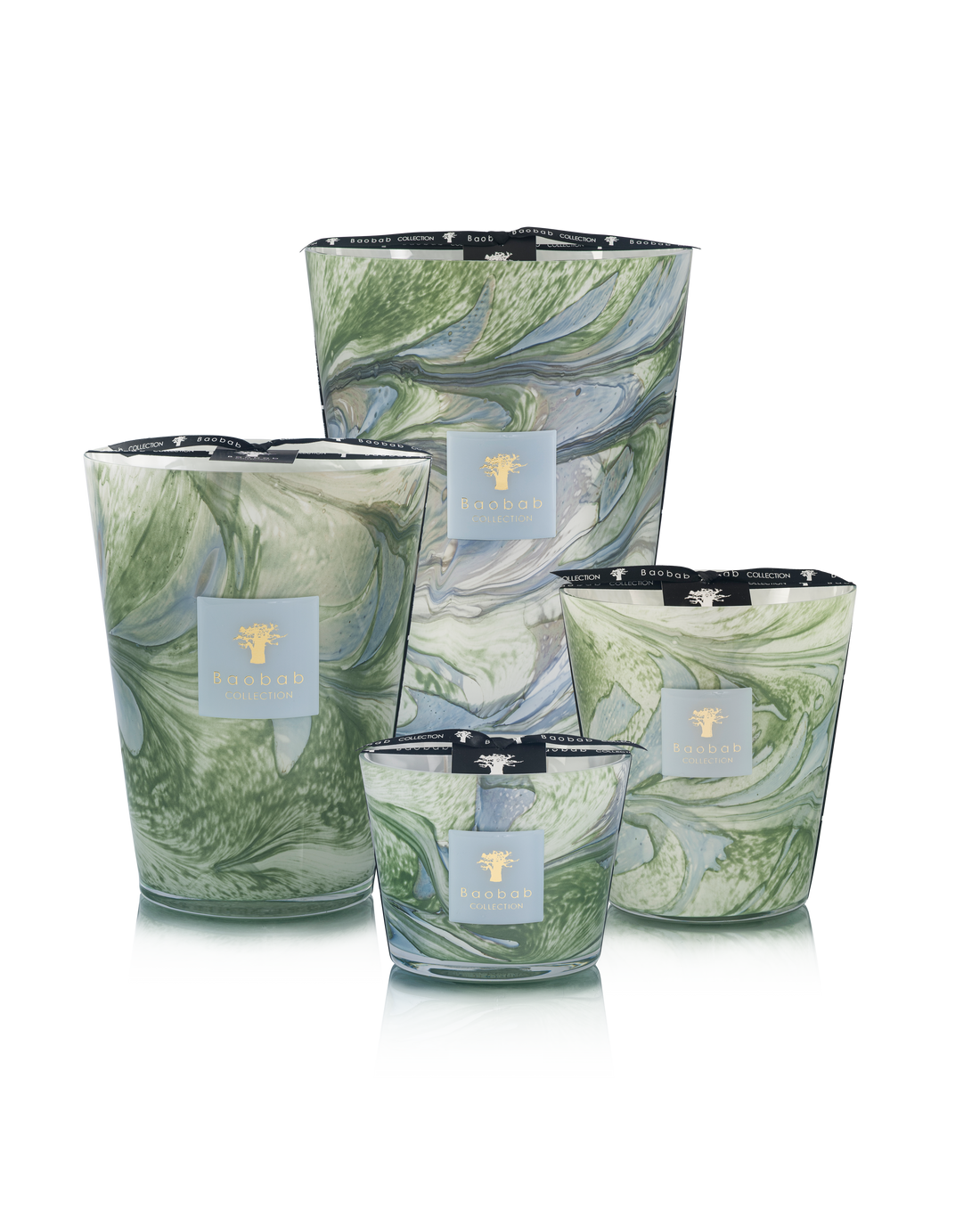 Baobab Collection Leaves Marius 4-wick scented candle in mouth-blown glass, 500g, front view (2)
