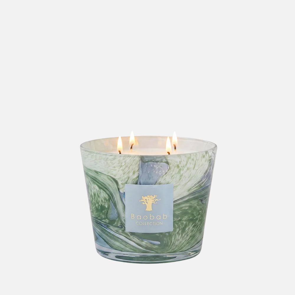 Baobab Collection Leaves Marius 4-wick scented candle in mouth-blown glass, 500g, front view