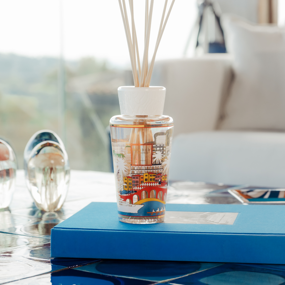 Baobab Collection Monaco reed diffuser, 500ml, styled in a room setting (2)
