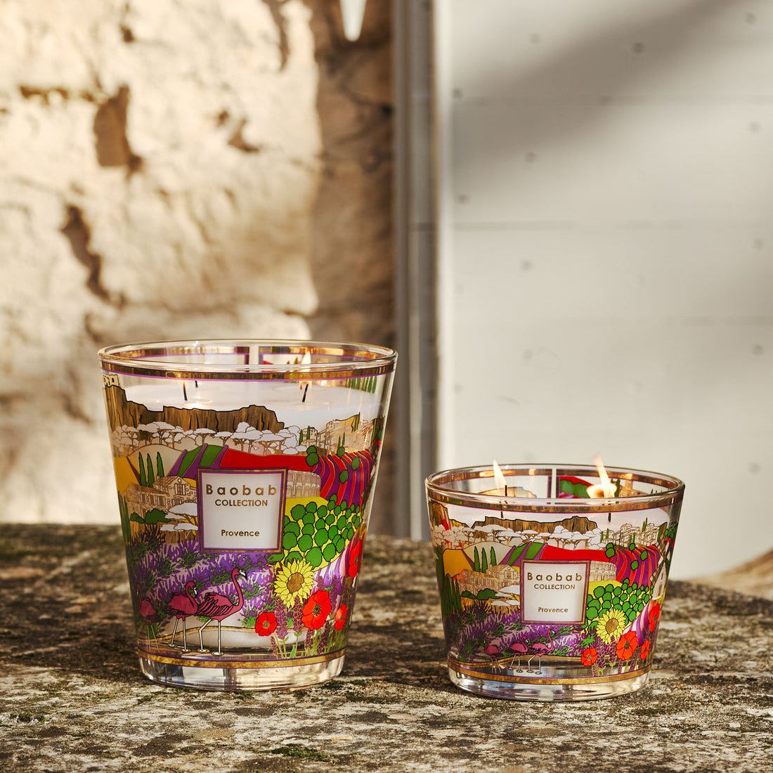 Baobab Collection Provence 4-wick scented candle in mouth-blown glass, 500g, styled in a room setting
