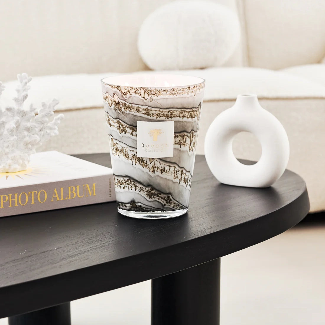 Baobab Collection Sand Atacama 7-wick scented candle in mouth-blown glass, 6.5kg, styled in a room setting (2)
