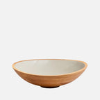 Be Home Madras mango wood serving bowl in taupe, 45cm, front view