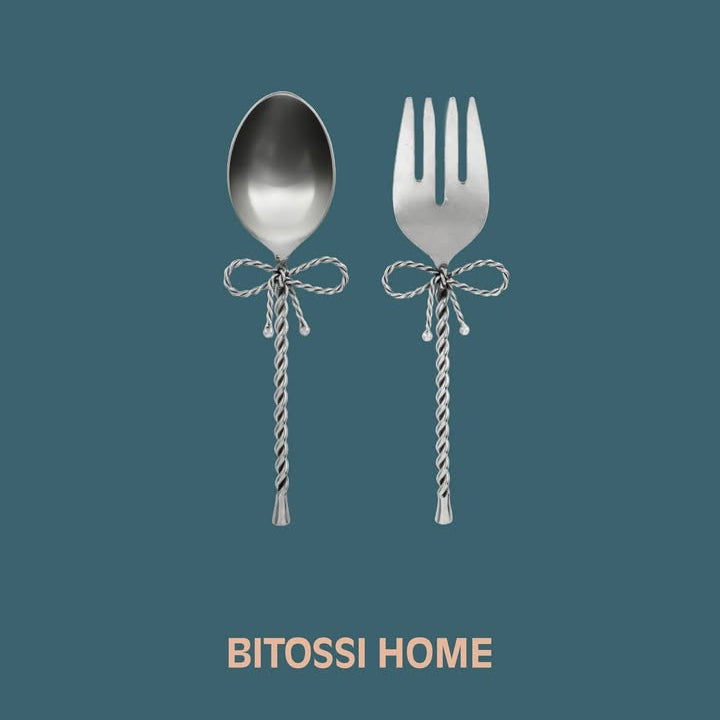 Bitossi Home Fiocco bow salad servers in silver, alternative angle